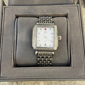 Michele Diamond Deco Mosaic Watch With Diamond Waterfall Band